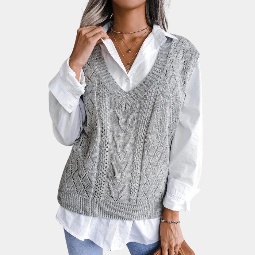 Moderne design strikkvest for kvinner, en komfortabel og elegant vest som passer til enhver anledning.