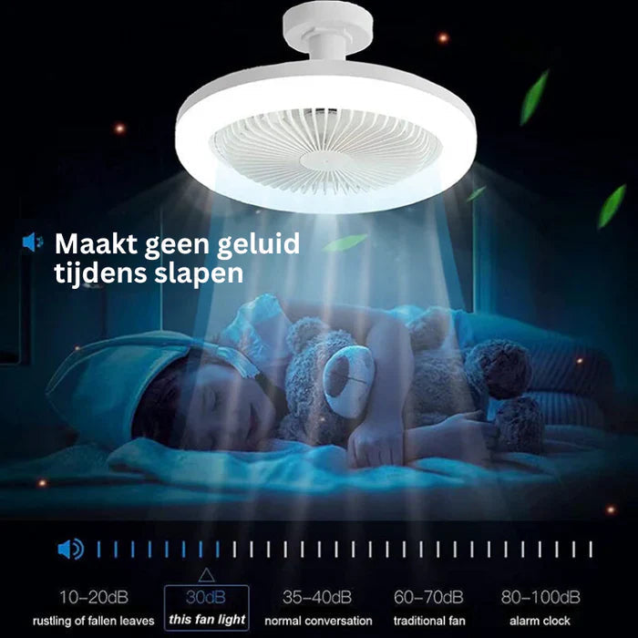 Effektiv innendørs takvifte med kraftig LED-belysning, gir ventilasjon, lys og hjemmekomfort. Fjernkontroll.