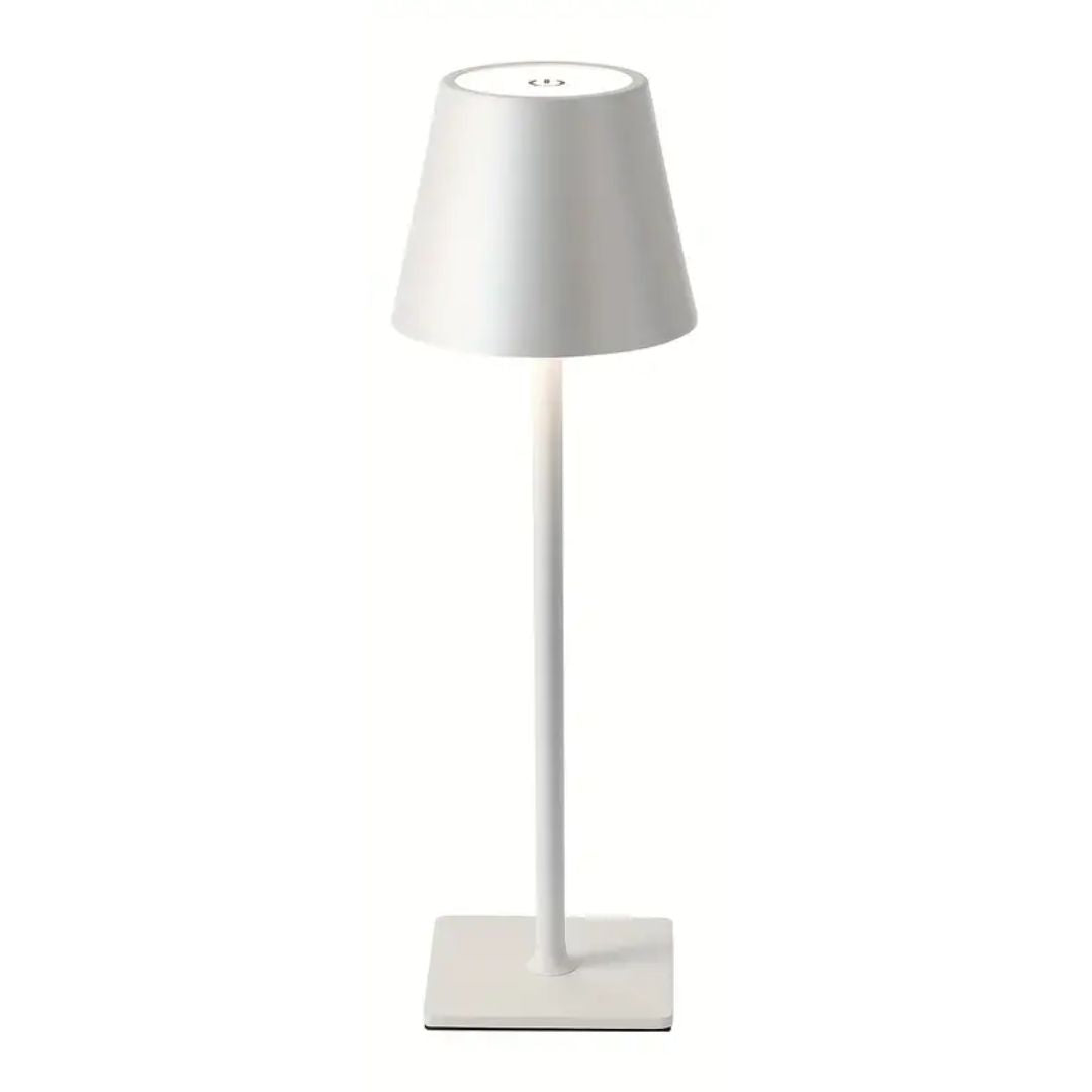 Nærbilde av trådløs bordlampe: Berøringskontroll for dimbar LED-belysning og justerbart stemningslys.