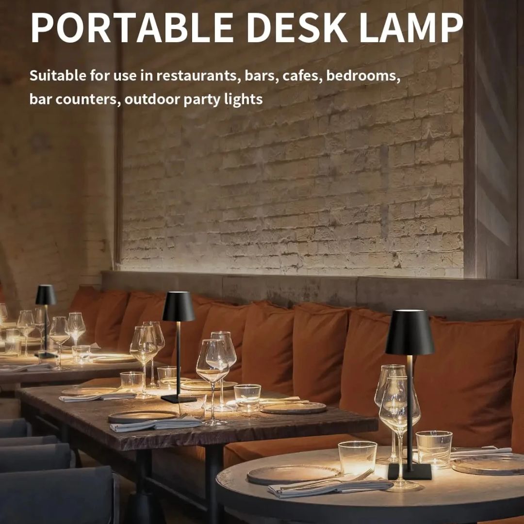 Trådløs bordlampe med USB-port for enkel opplading, moderne LED-lampe med lang batterilevetid.