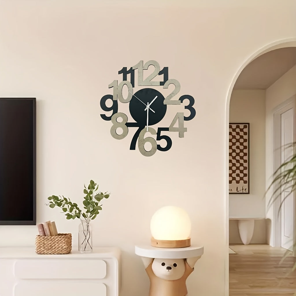 Unik designklokke for veggen, presenterer moderne asymmetri og tidløs eleganse i innredningen.