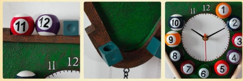 Veggklokke for hjemmebar med spennende billiarddesign. En stilfull og funksjonell detalj for spillrommet.
