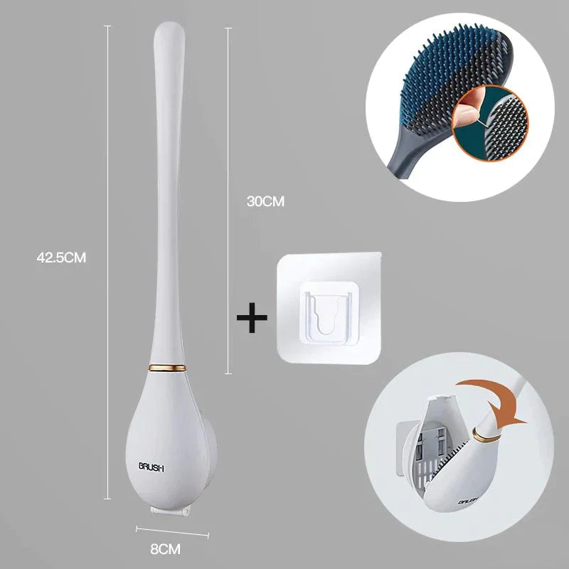 Moderne toalettbørste med solid veggmontert holder, designet for optimal hygiene og rengjøring av toalettet.
