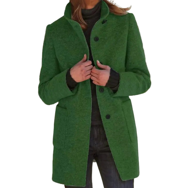 Moderner, schwarzer Damen Wintermantel mit Knöpfen, langärmelig und warm, für kalte Tage