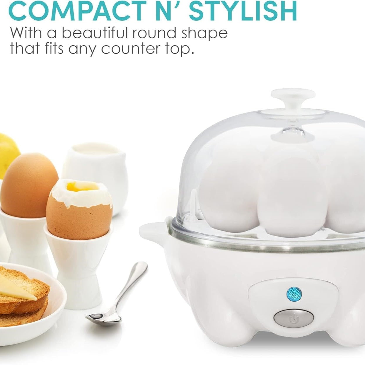 Enkel eggkoker for problemfri frokost med perfekte kokte egg eller deilige omeletter.