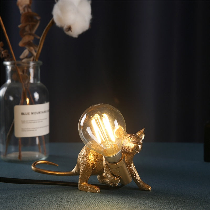 Svart muselampe, elegant dyredesign bordlampe som passer som nattlampe eller pyntegjenstand.