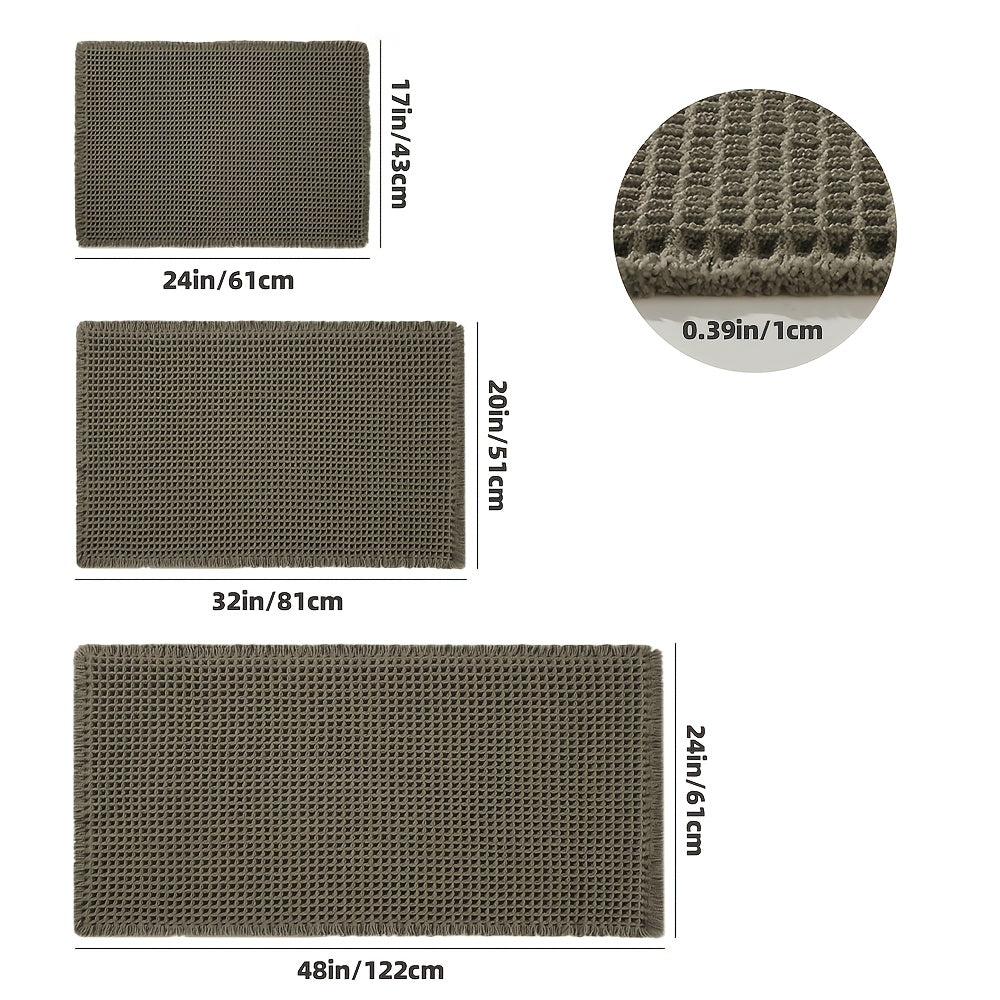 Trygg anti-skli badematte med vaffeldesign. Myk polyester som absorberer fukt, perfekt for baderomsgulvet.