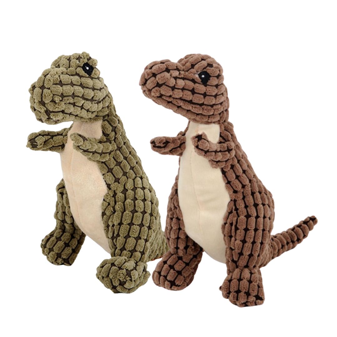 Plysj dinosaurleke med detaljer; et stimulerende leketøy for lek og utvikling av hund.