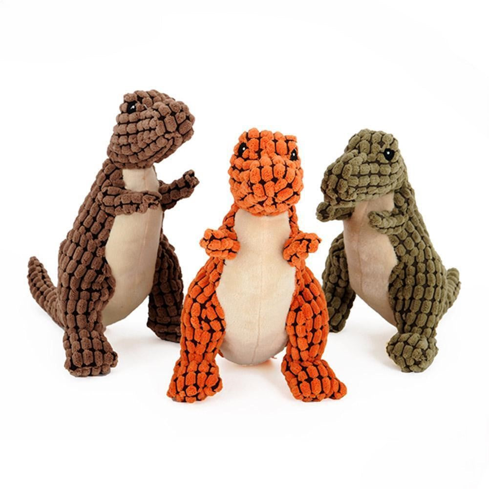 Trygg og myk dinosaur hundeleke; ideell for kosing og lek hjemme eller ute med din hund.