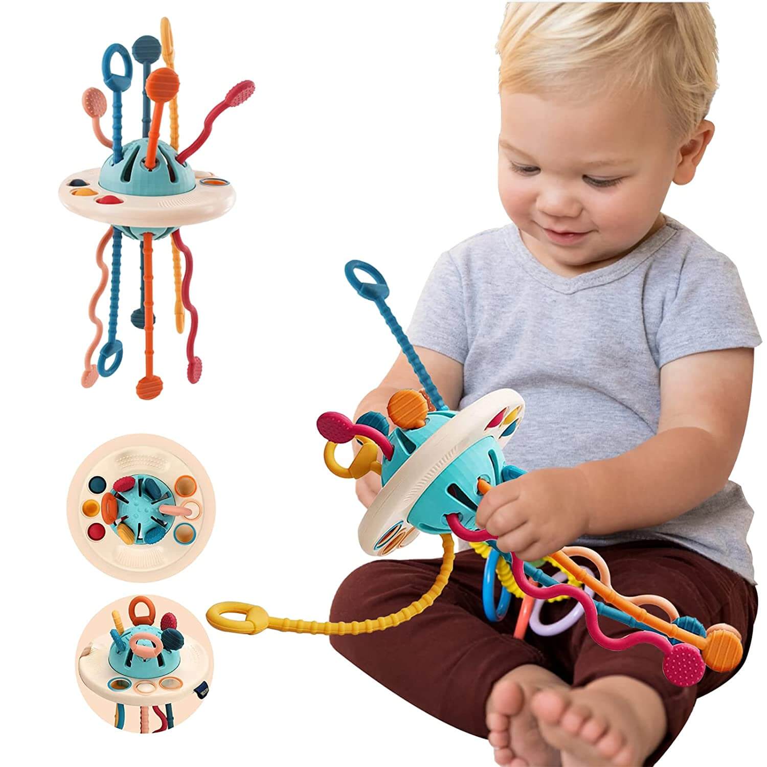 Montessori-inspirert silikon UFO reiseleke, utvikler finmotorikk for baby og småbarn.