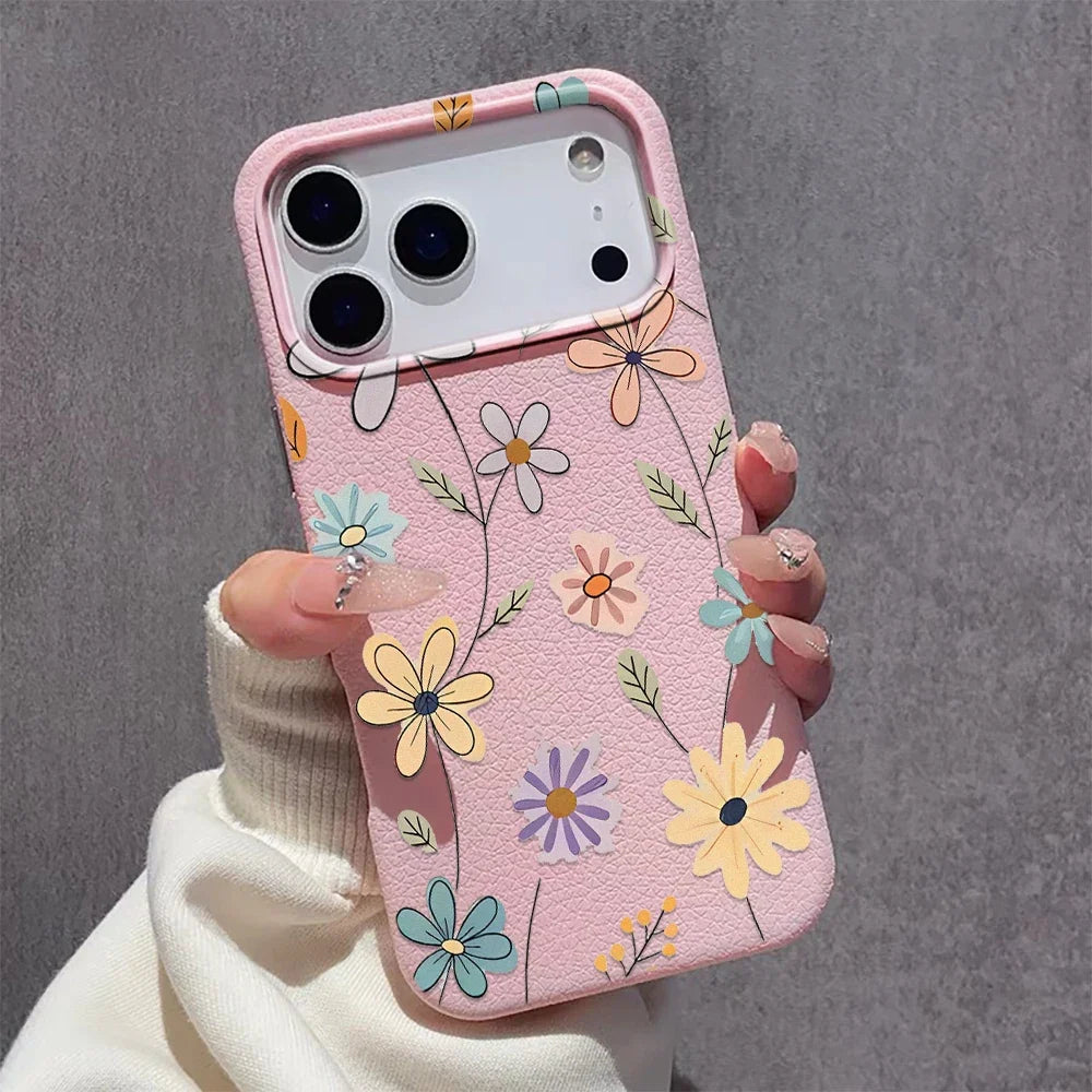 Stilfullt mobildeksel med fargerikt blomstermønster, perfekt til personlig telefonbeskyttelse.