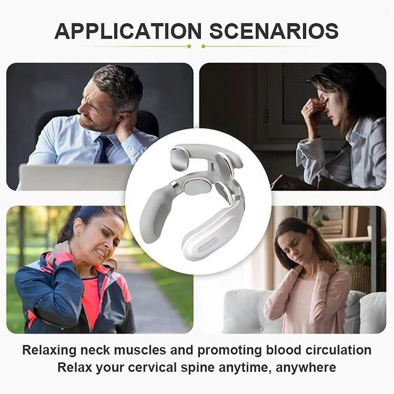 Ergonomisk nakkemassasjeapparat med justerbar varmebehandling og vibrasjon for dyp avslapping.