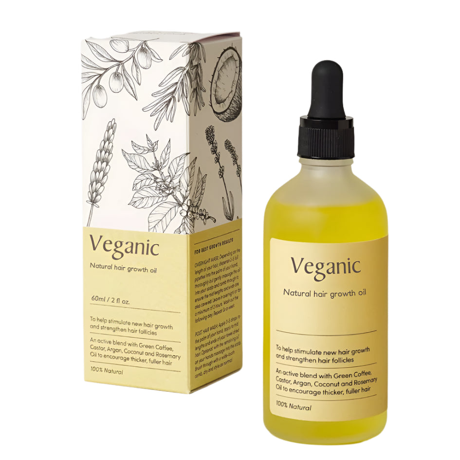 Naturlig hårvekst serum for kvinner med castor, argan & kokosolje. Fremmer fyldigere, sterkere hår.