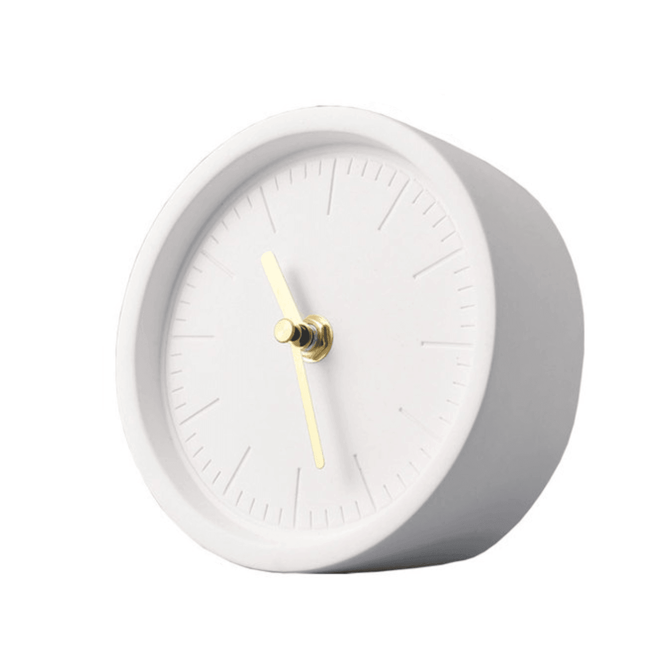 Nordisk sement bordklokke med minimalistisk design, perfekt for moderne hjemmeinnredning og stilrent kontor.