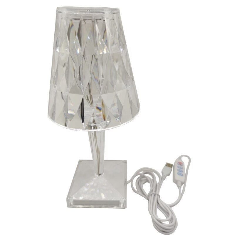 Oppladbar bordlampe med elegant diamant-design, perfekt som stemningslys eller nattbordslampe på soverommet.