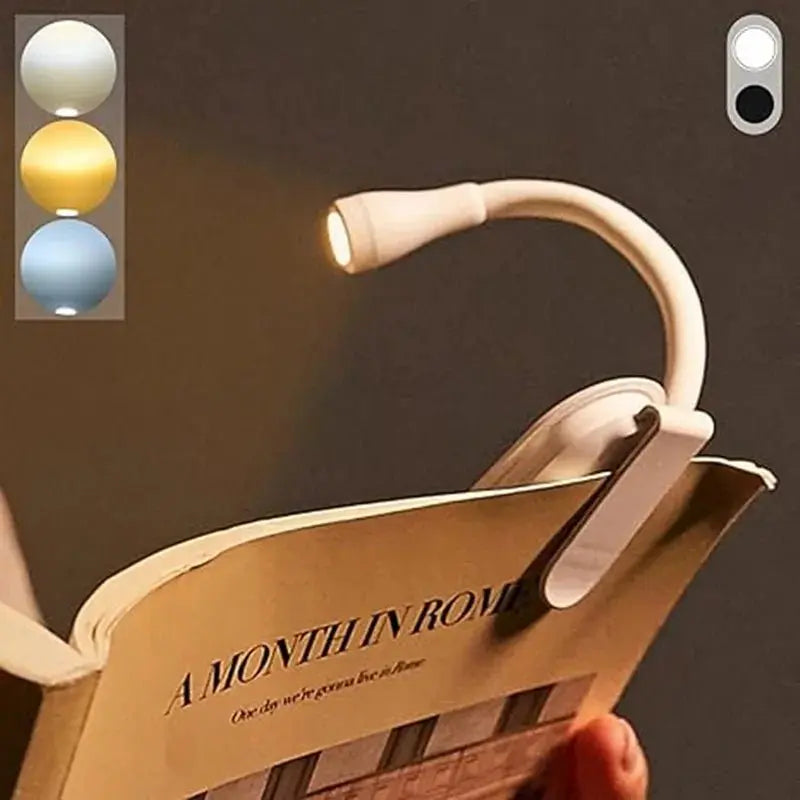 Lettvekts boklys med USB-oppladning og stabil klemme. Gir perfekt lys for lengre lesestunder, uansett sted.