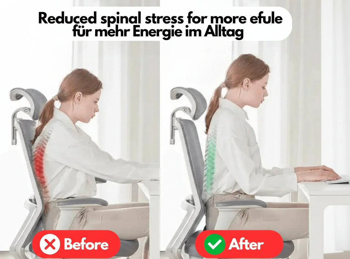 Komfortabel kontorpute med 4D teknologi. Ergonomisk designet for å avlaste haleben og rygg ved sittestilling.