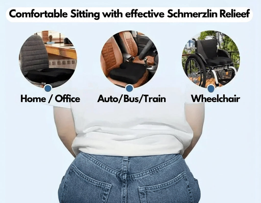 Ergonomisk setepute for bedre holdning. 4D pute gir optimal støtte til haleben og rygg for langvarig komfort.