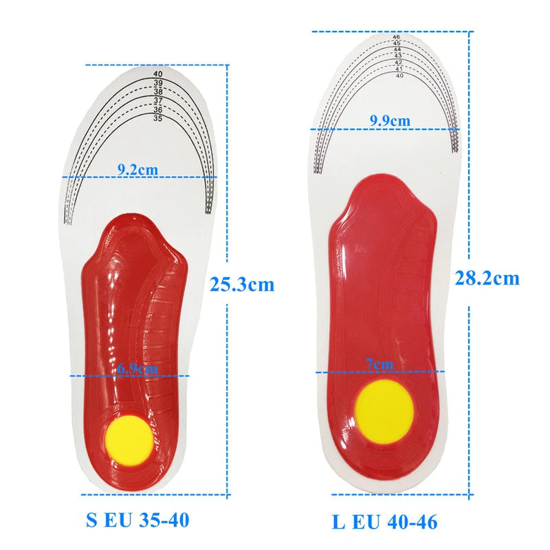 Forebygg og behandle fotplager med disse ortopediske buestøtte innleggssålene. Unisex modell.