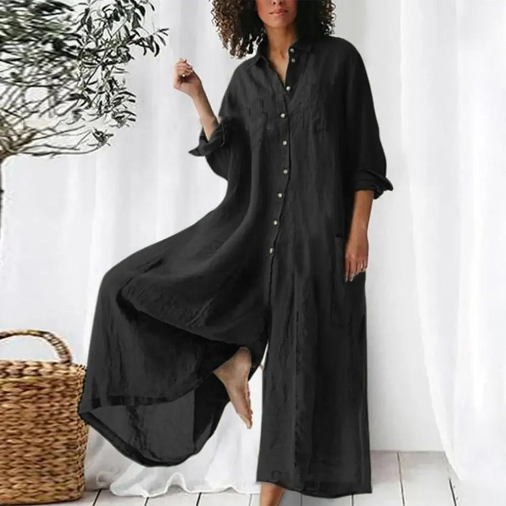 Detaljbilde av knapper på dame lett oversized overall