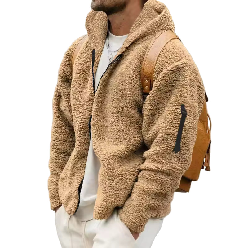Oversized herre fleecejakke med hette for ultimat komfort, myk og varm glidelåsjakke for fritid og casual stil.