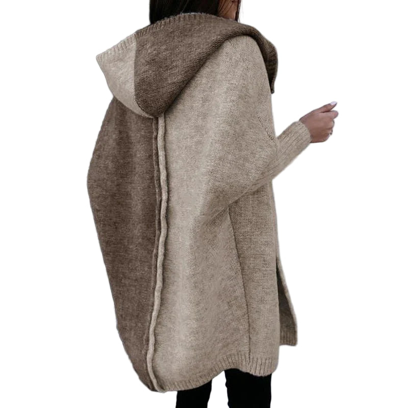 Oversized hettecardigan for kvinner med åpen front, trendy patchwork design, perfekt for høst og vinter.