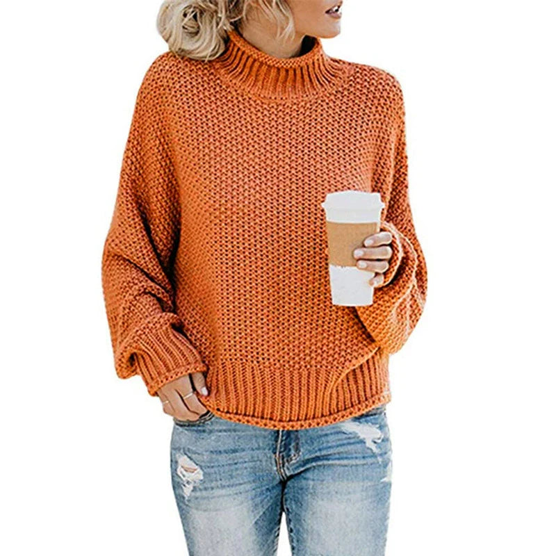 Stilig oversized damegenser med høy hals og chunky strikk. Perfekt komfortabel genser for høst/vinter.