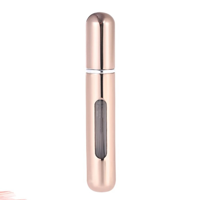Elegant mini parfymebeholder i aluminium, påfyllbar sprayflaske, din perfekte reisefølge.