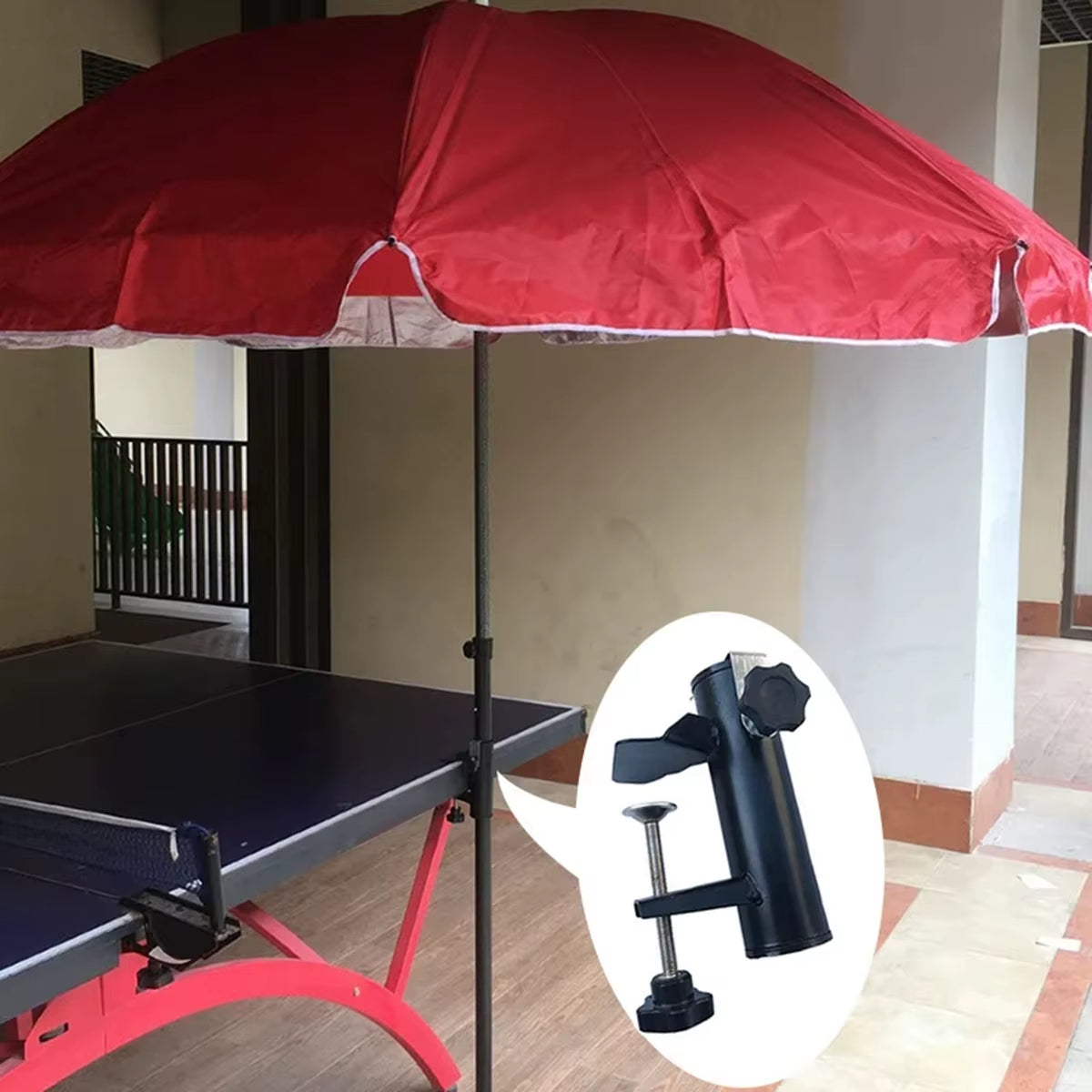 Solid parasollholder med justerbar klemme for balkong & terrasse. Trygg og enkel solskjerming uten stativ.