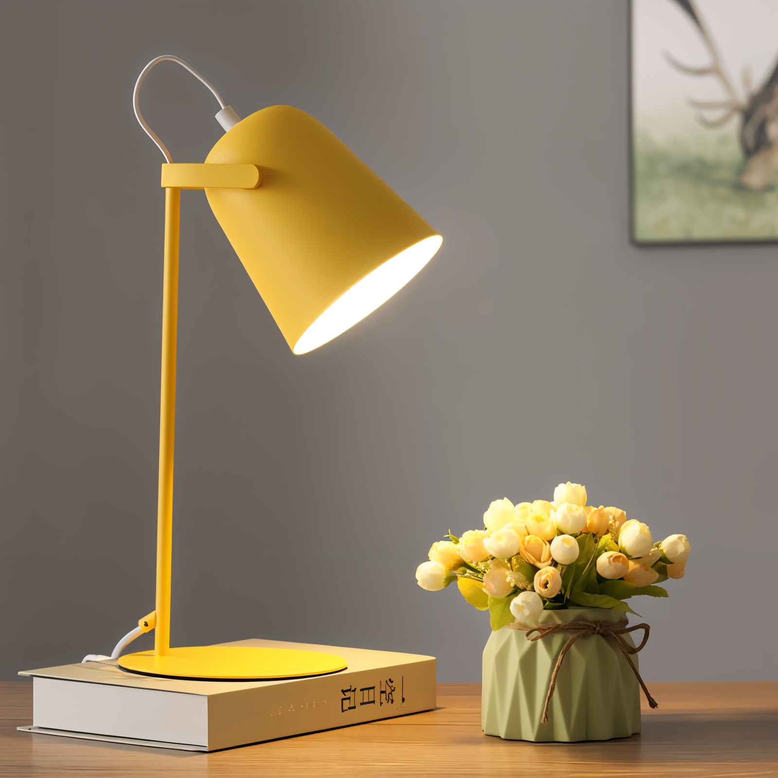 Nærstudie av pastell macaron skrivebordslampe. Viser elegant design og kvalitetsmaterialer.