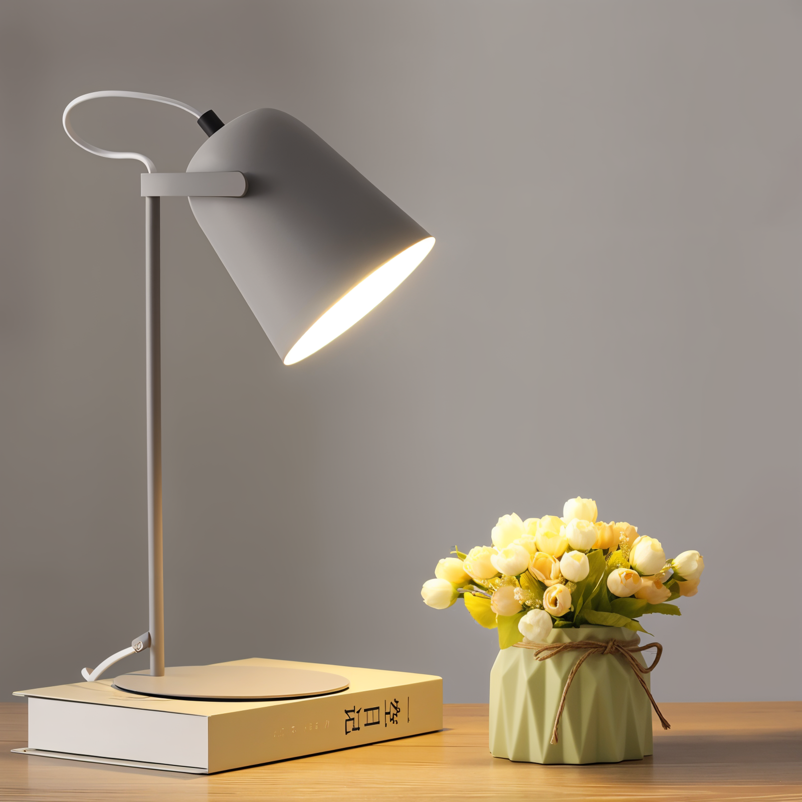 Pastell designlampe for skrivebordet, med justerbar lysstyrke. Perfekt for studier eller arbeid.