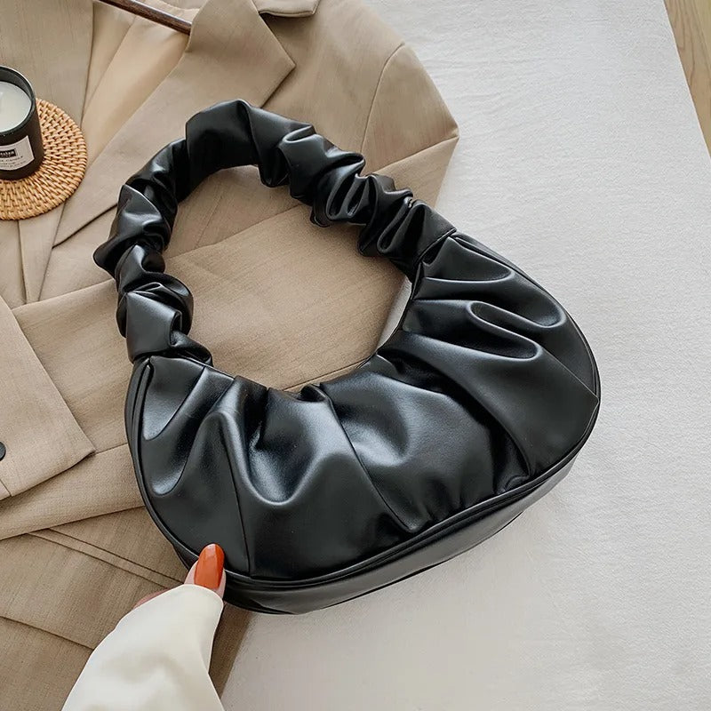 Plissert PU "Cloud" skulderveske for kvinner. Elegant dameveske i mykt PU-skinn, trendy hverdagstilbehør.