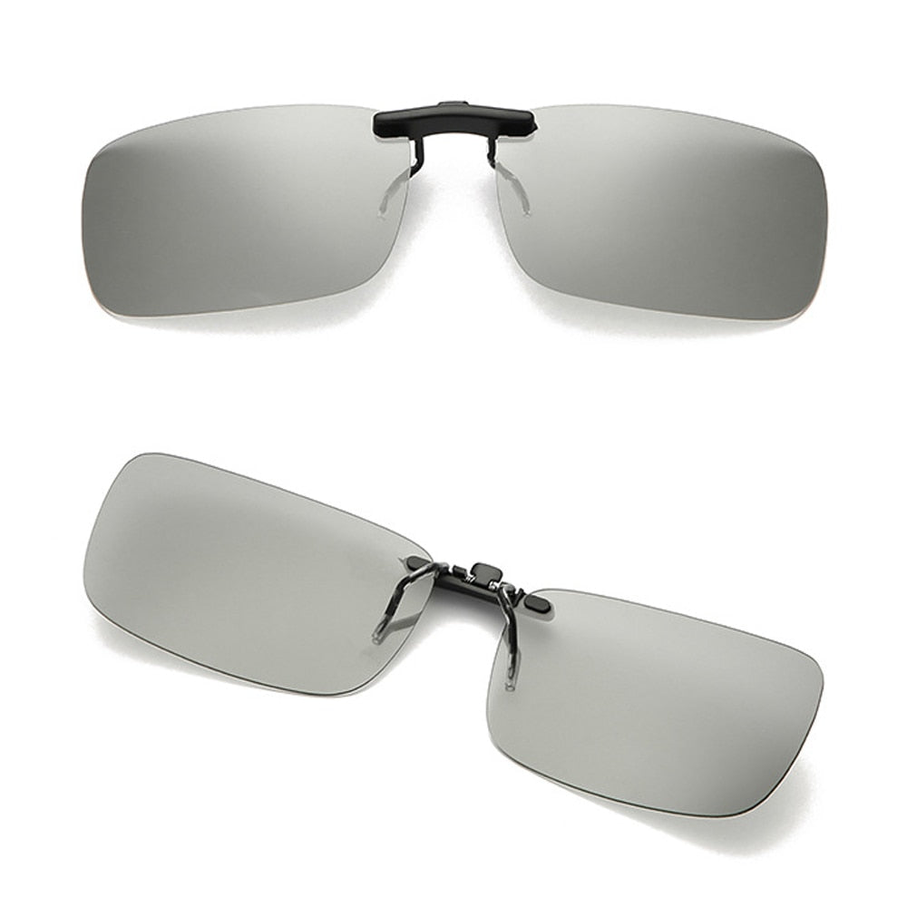 Fotokromiske klips-solbriller, unisex. Tilpasser seg lys, polarisert for øyekomfort og skarpt syn.