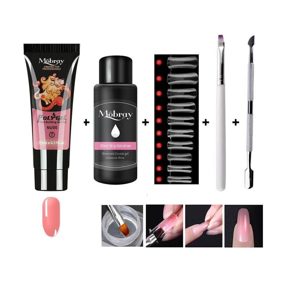 Komplett Poly Gel Neglesett med UV Gel for profesjonell negleforlengelse
