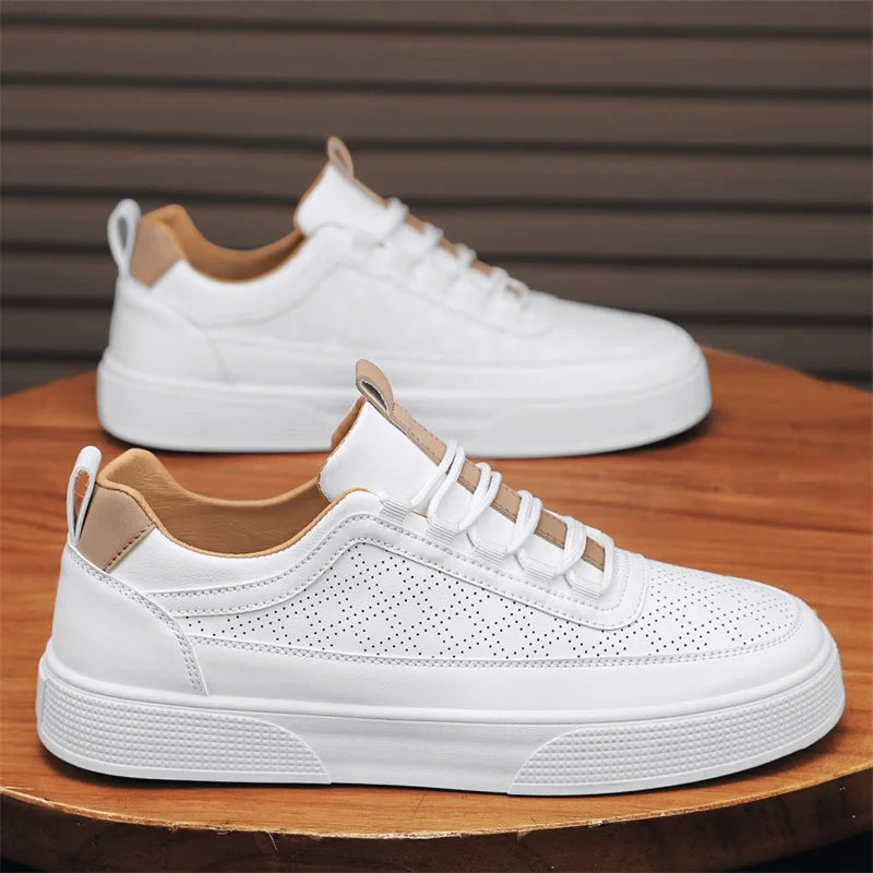Khaki herre lær sneakers med snøring. Stilrene og komfortable hverdagssko for menn. Premium kvalitet.