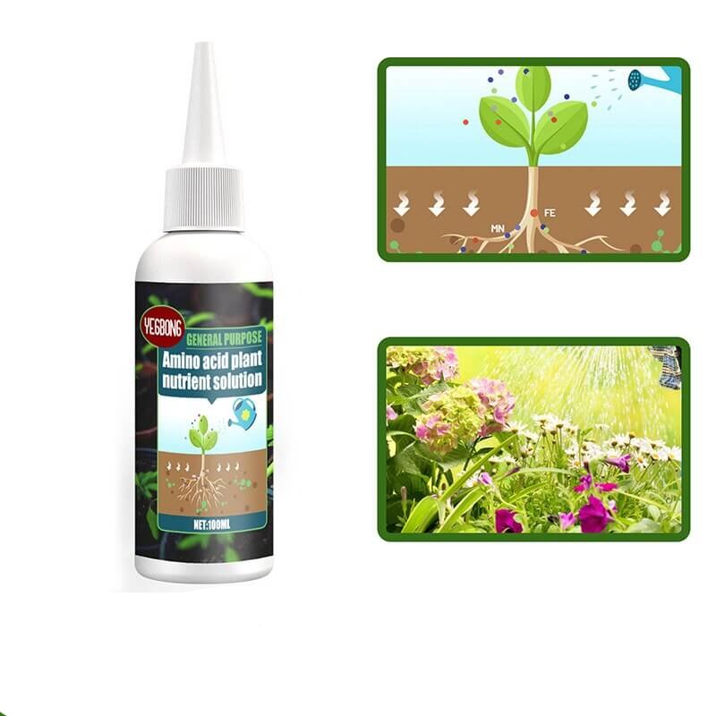 Klar, flytende plantegjødsel næringsløsning, designet for effektivt opptak. Støtter vekst og blomstring.