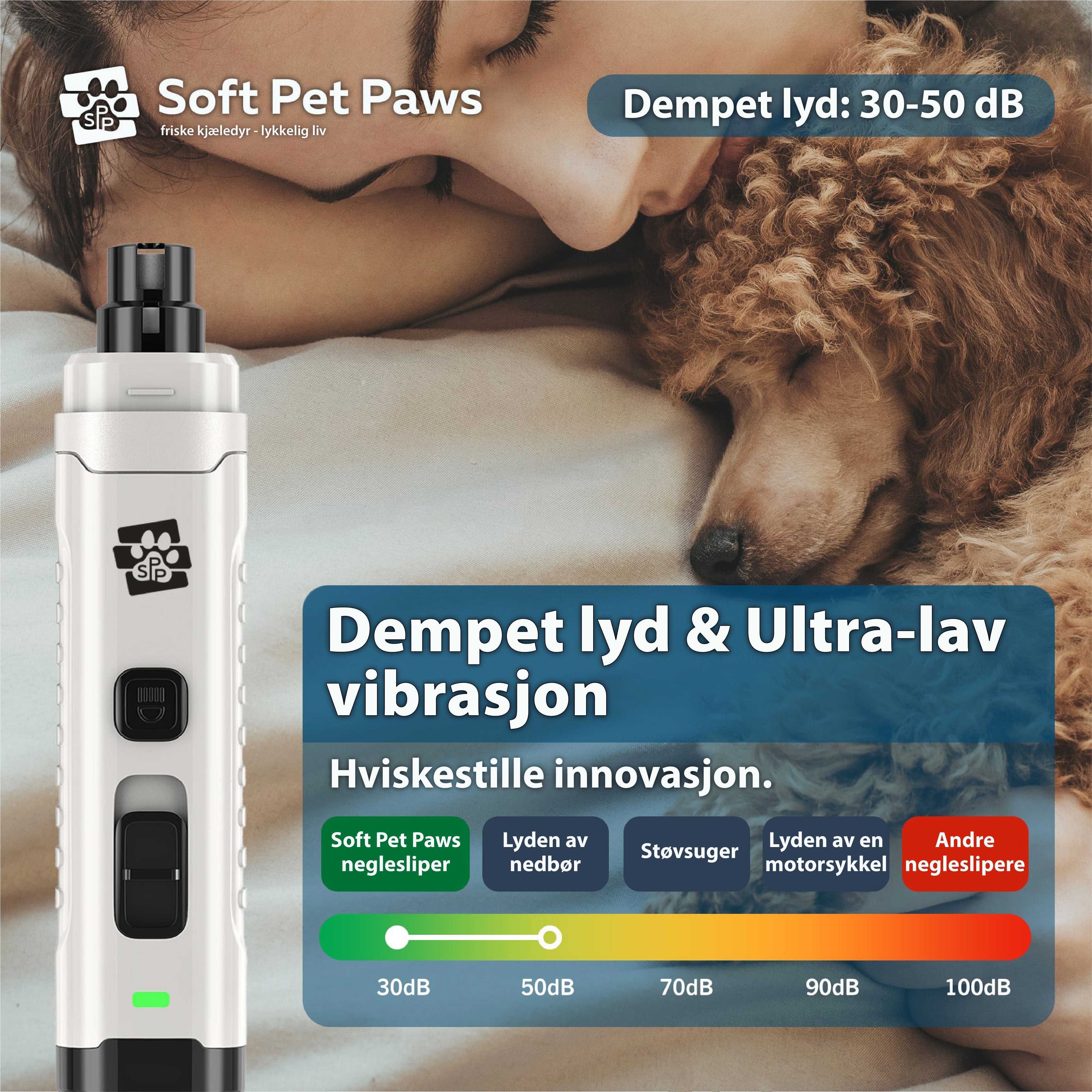 Hundens neglesliper, en stillegående og trygg klotrimmer. Ideell for enkel klopleie hjemme og pelspleie.