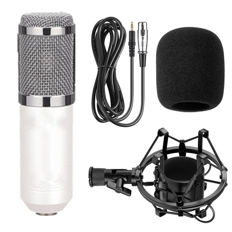Komplett mikrofonsett med stativ, popfilter og shock mount for hjemmestudio og profesjonell podcasting.