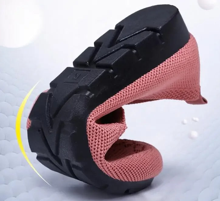 Rosa slip-on damesko, pustende flats som komfortsko for kvinner.