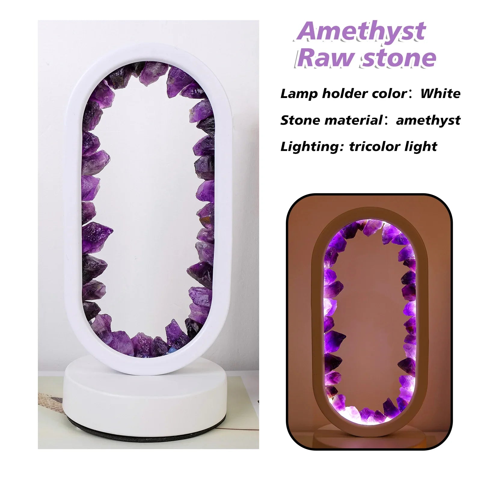 Eksklusiv ametyst bordlampe, en håndlaget krystallampe for luksuriøs og naturlig innredning.