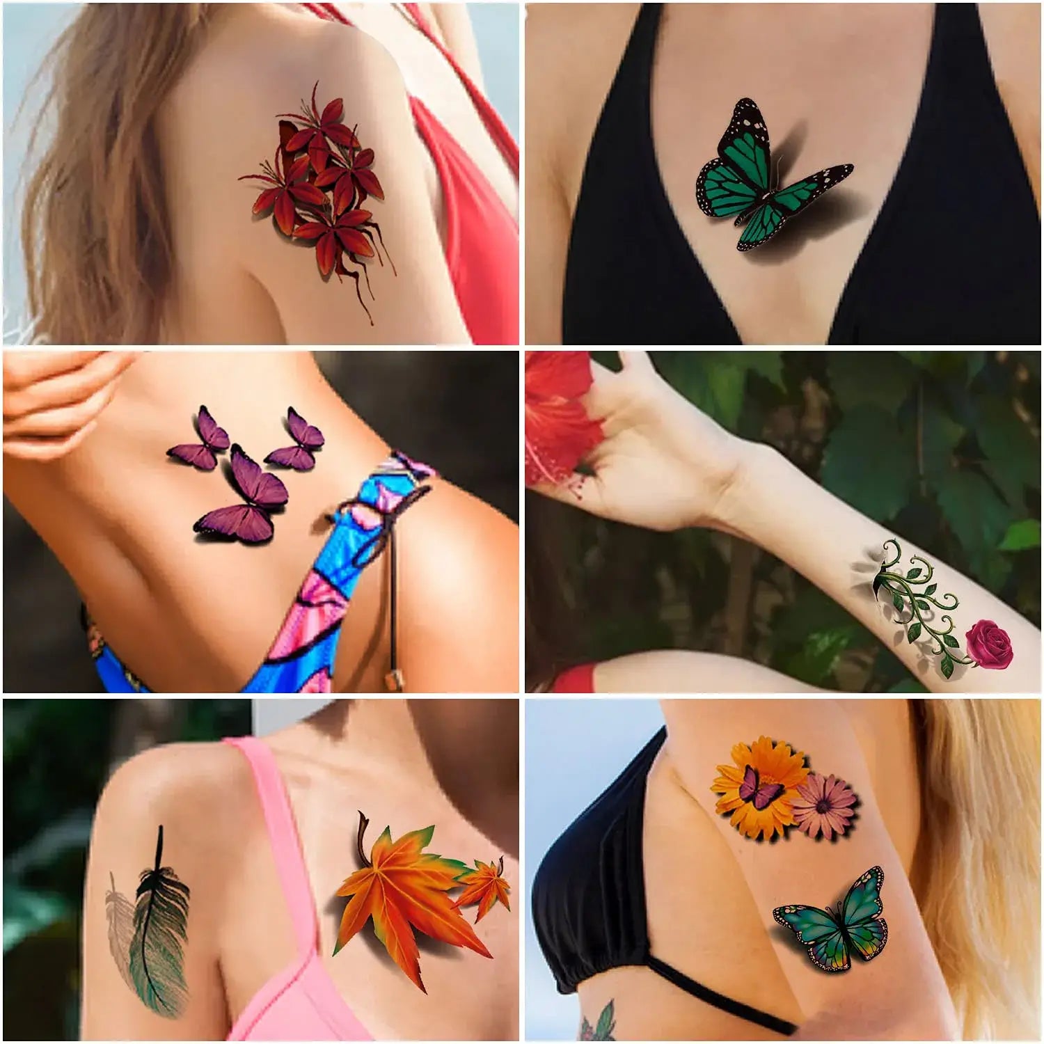 Levende 3D sommerfugl midlertidig tatovering. Realistisk, vanntett klistremerke. Ideelt for kroppskunst og fest.