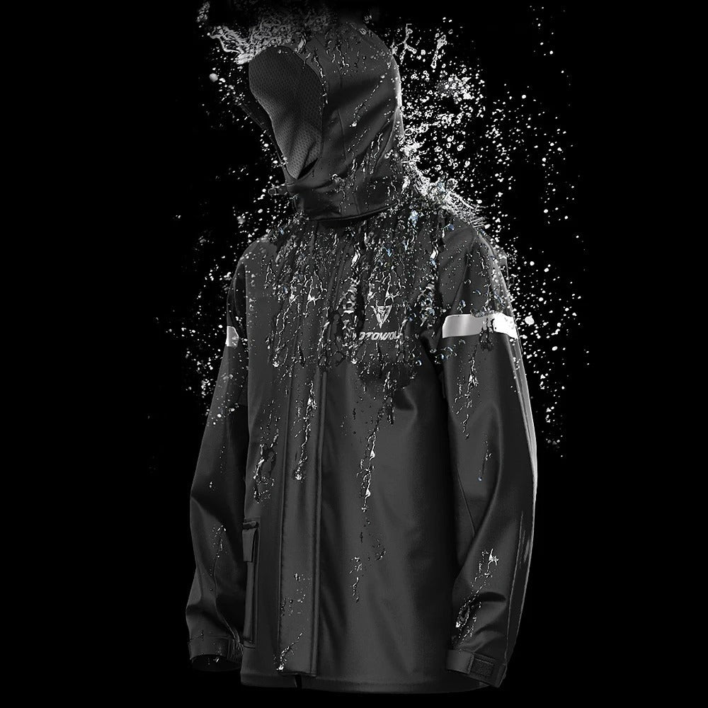 Todel motorsykkel regndress; vanntett jakke og bukse med reflekterende design for motorsyklister.