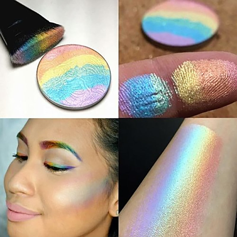 Unisex regnbuepalett med 6 vibrante highlighter og contour farger for strålende look.