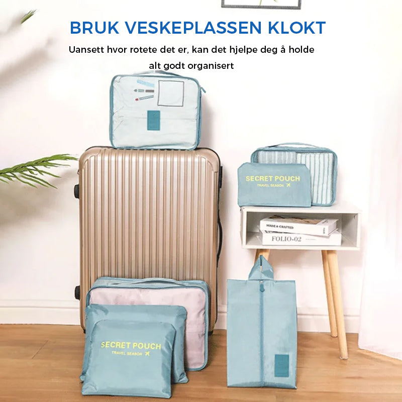 Hold orden med dette klesorganiseringssettet for reise. Ideelt for smartpakking og koffertorganisering.