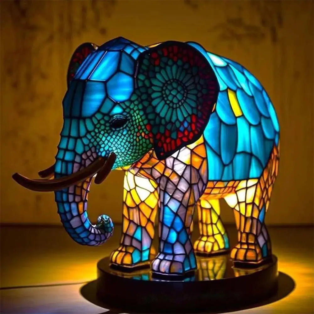 Fargerik 3D dyrelampe med mosaikk-design. Retro bordlampe, perfekt som dekorativ lyskilde i hjemmet.