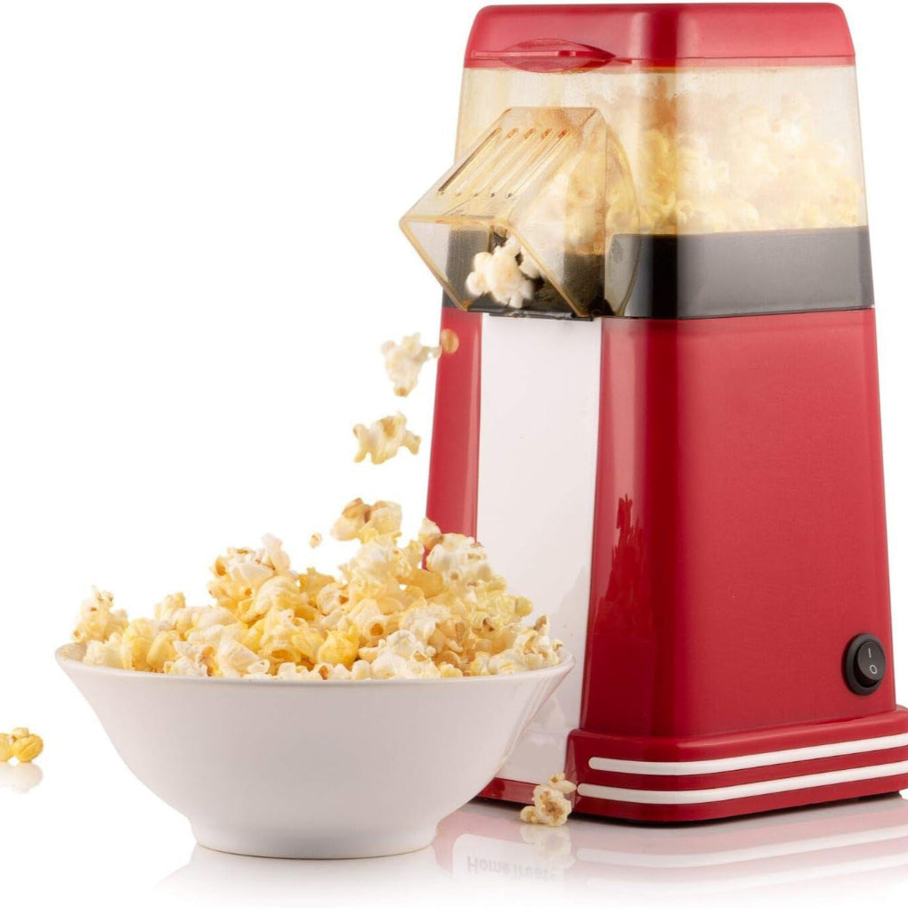 Retro elektrisk popcornmaskin (1200W) for hjemmekino og filmkveld. Perfekt for ferske snacks.