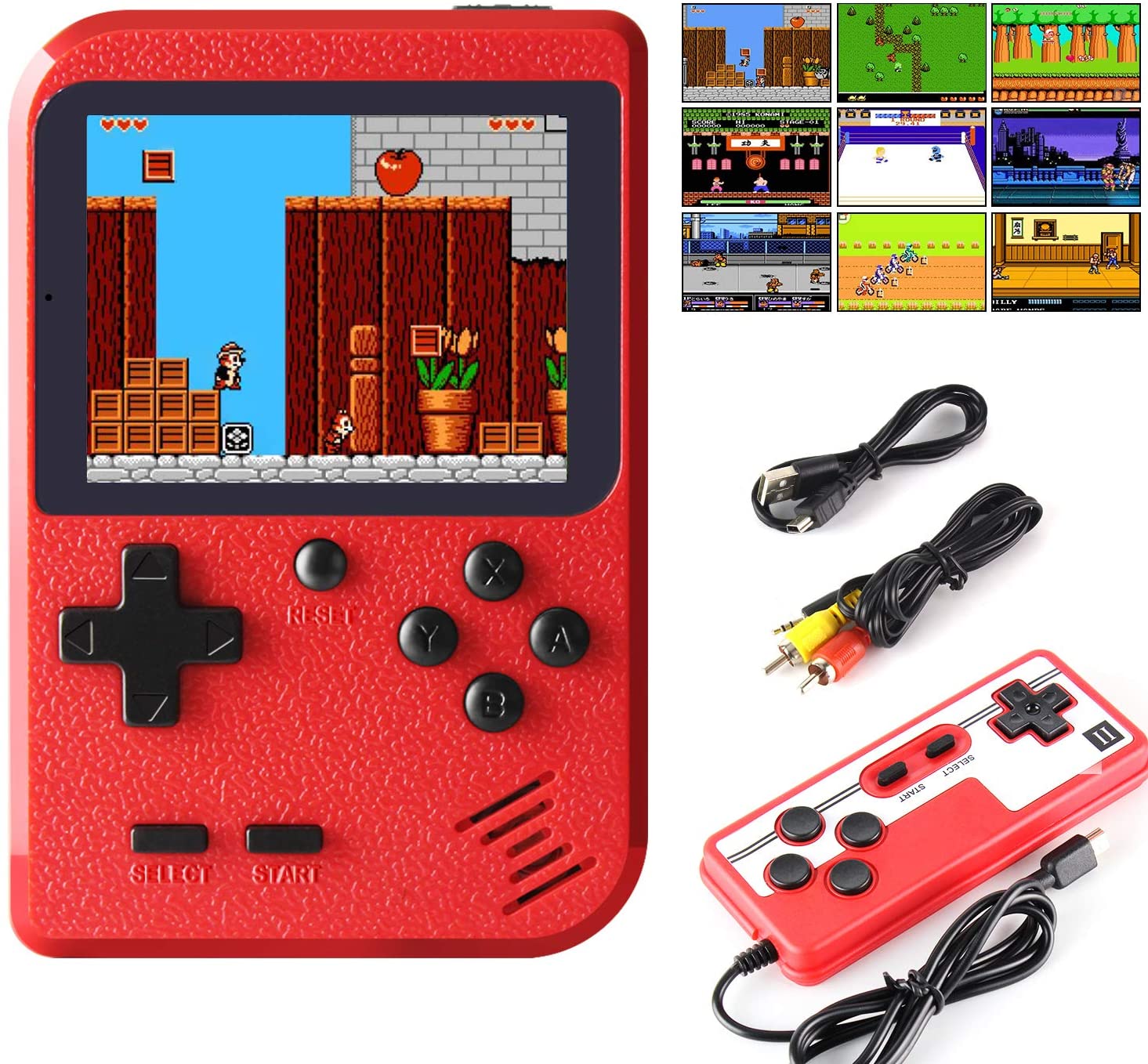 Blå retro håndholdt spillkonsoll, 400 klassikere for reisen