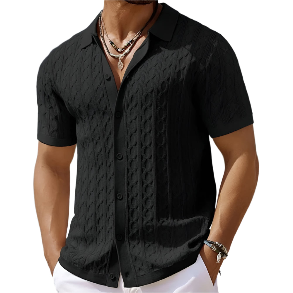 En klassisk retro polo for menn, med karakteristisk jacquardstrikk for en vintage-inspirert herremote.