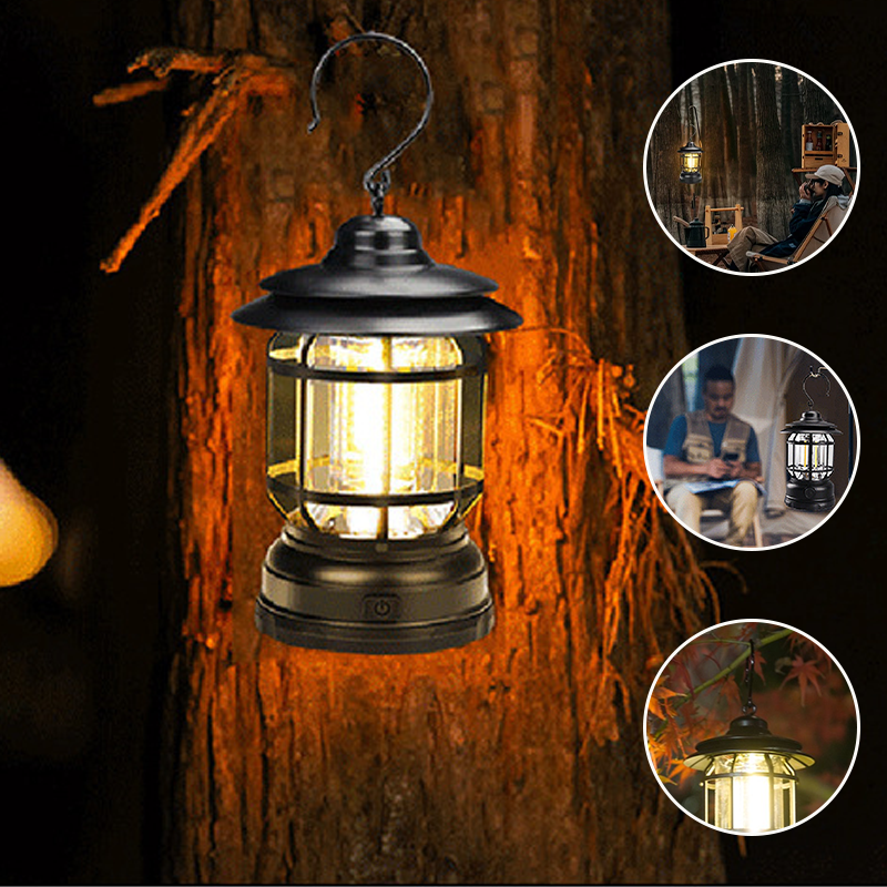 Praktisk retro LED-lykt, bærbar med solid håndtak, perfekt for camping, fiske og lesing ute.