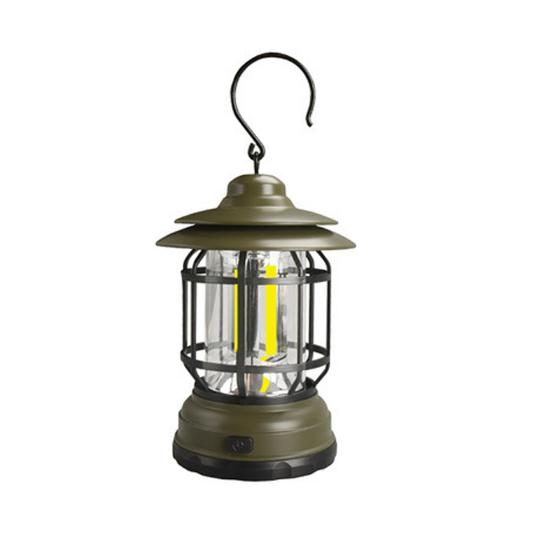 Vintage-look LED-lampe, bærbar og magnetisk, perfekt for å lyse opp telt og mørke områder.